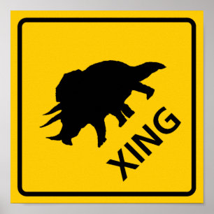 Triceratops Crossing Highway Sign Dinosaur Poster