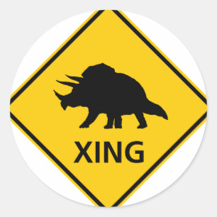 Triceratops Crossing Highway Sign Dinosaur Ronde Sticker