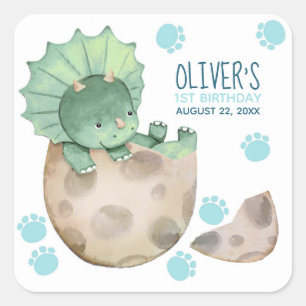 Triceratops Dinosaur Boy Verjaardag Vierkante Sticker