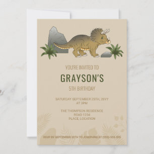 Triceratops Dinosaur Minimalistische Beige Verjaar Kaart