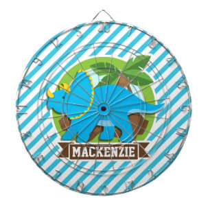 Triceratops Dinosaur; Sky Blue & White Stripes Dartbord
