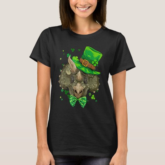Triceratops Dinosaur St Patrick's Day Leprechaun S T-shirt (Voorkant)