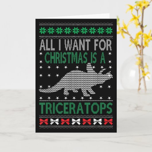 Triceratops Dinosaur Ugly Christmas Design Style F Kaart (Gele Bloem)