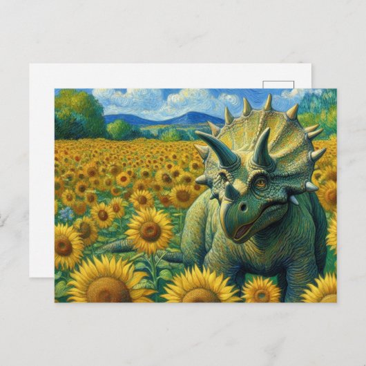 Triceratops Dinosaurus het Zonnebloemveld Van Gogh Briefkaart (Voorkant / Achterkant)