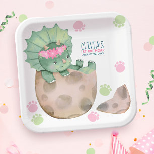 Triceratops Dinosaurus Meisje Verjaardagsfeest Papieren Bordje
