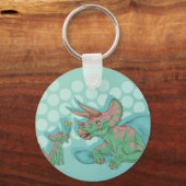 Triceratops Giving Flowers Sleutelhanger (Voorkant)