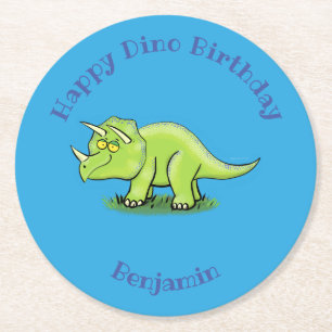 Triceratops happy dinosaur cartoon ronde kartonnen onderzetter