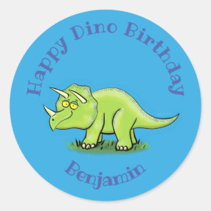 Triceratops happy dinosaur cartoon ronde sticker