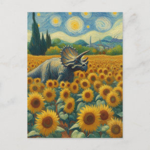 Triceratops in het Zonnebloemveld Van Gogh Briefkaart