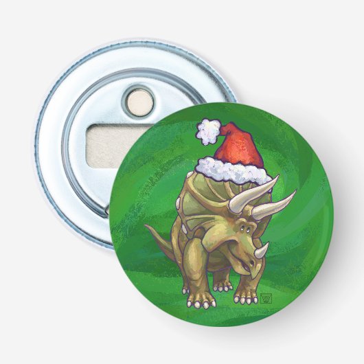 Triceratops kerstgroen button flesopener (Voorkant)