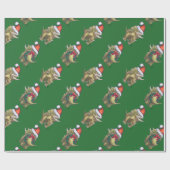 Triceratops kerstgroen cadeaupapier (Vlak)