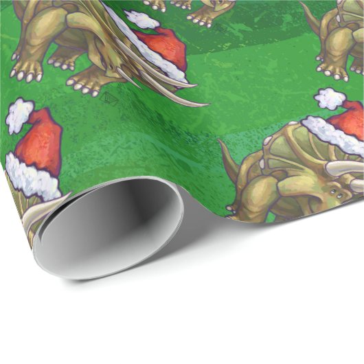 Triceratops kerstgroen cadeaupapier (Rol Hoek)