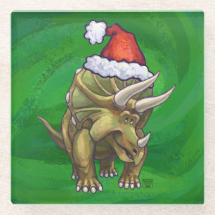 Triceratops kerstgroen glazen onderzetter