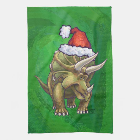 Triceratops kerstgroen theedoek (Verticaal)