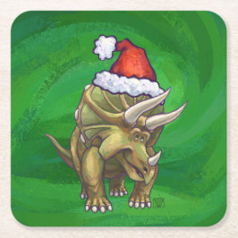 Triceratops kerstgroen vierkante kartonnen onderzetter
