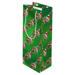 Triceratops kerstgroen wijn cadeautas