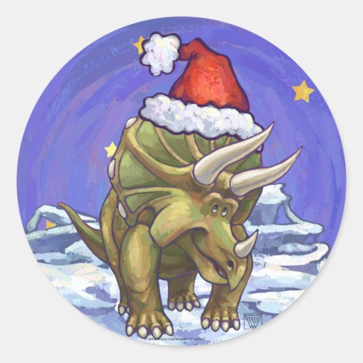 Triceratops Kerstmis Ronde Sticker (Voorkant)