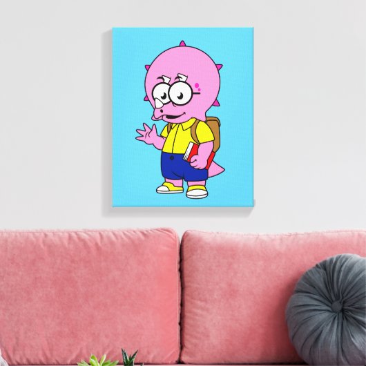 Triceratops Nerd met rugzak en handboek. Canvas Afdruk (Insitu (Woonkamer))