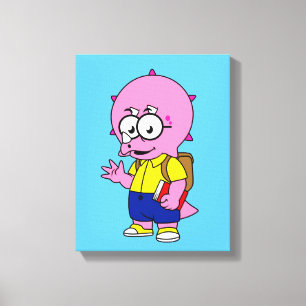Triceratops Nerd met rugzak en handboek. Canvas Afdruk