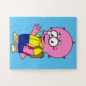 Triceratops Nerd met rugzak en handboek. Legpuzzel (Horizontaal)