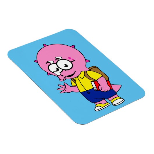 Triceratops Nerd met rugzak en handboek. Magneet (Rechterzijde)