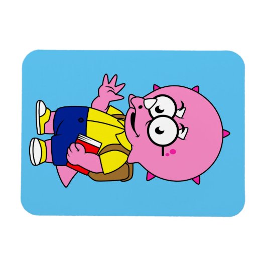 Triceratops Nerd met rugzak en handboek. Magneet (Horizontaal)