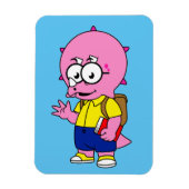 Triceratops Nerd met rugzak en handboek. Magneet (Verticaal)