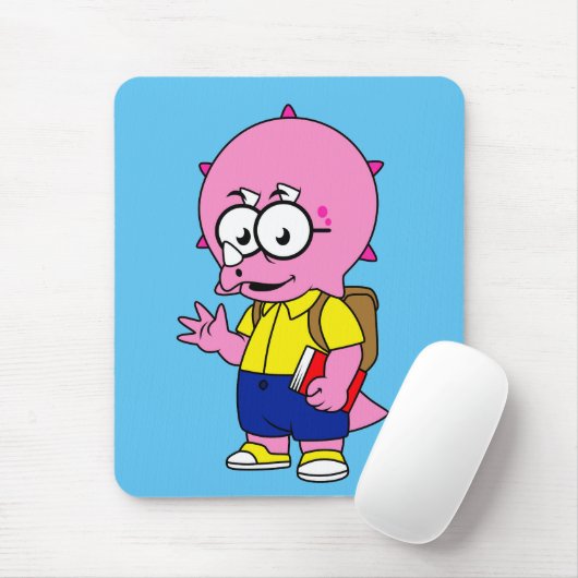 Triceratops Nerd met rugzak en handboek. Muismat (Met muis)