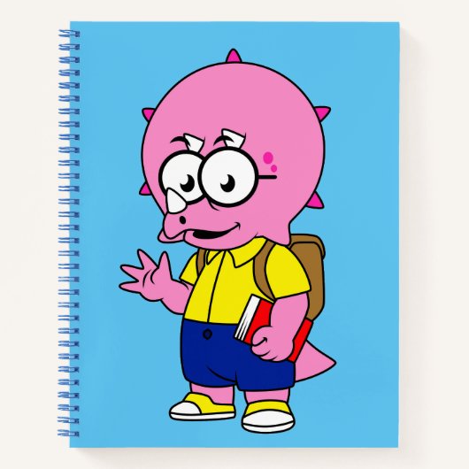Triceratops Nerd met rugzak en handboek. Notitieboek (Voorkant)