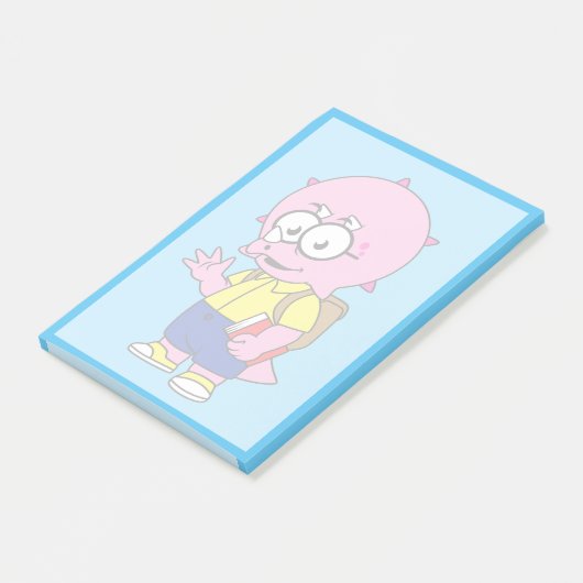 Triceratops Nerd met rugzak en handboek. Post-it® Notes (Schuin)