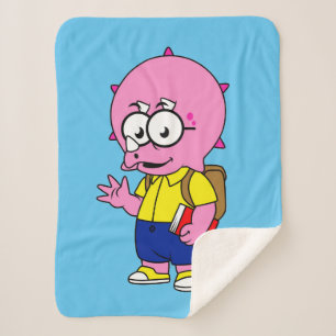 Triceratops Nerd met rugzak en handboek. Sherpa Deken