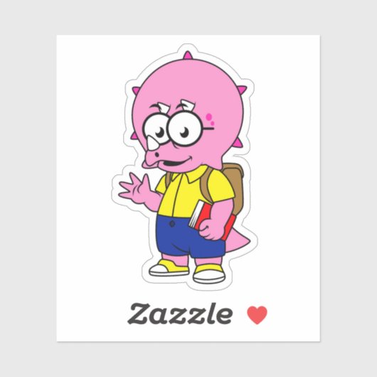 Triceratops Nerd met rugzak en handboek. Sticker (Vel)