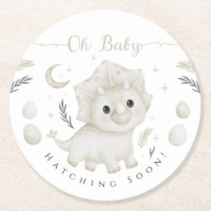 Triceratops Neutrale Dinosaur Baby Shower Oh Baby Ronde Kartonnen Onderzetter