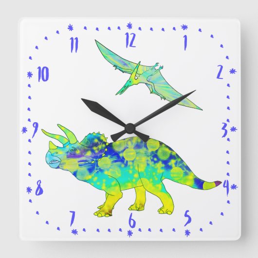 Triceratops Pterodactyl Green Psychedelic Dinosaur Vierkante Klok (Voorkant)