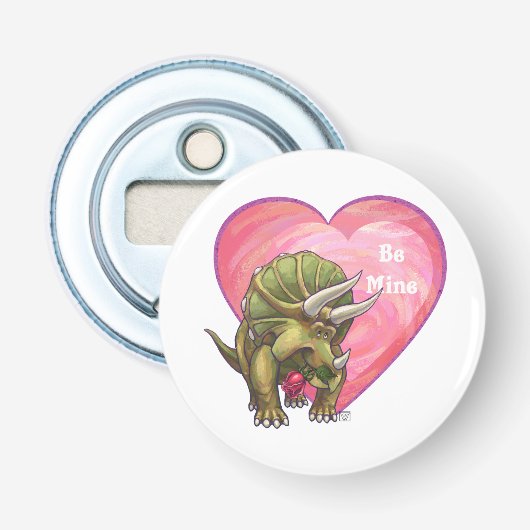 Triceratops Red Rose Heart Button Flesopener (Voorkant)