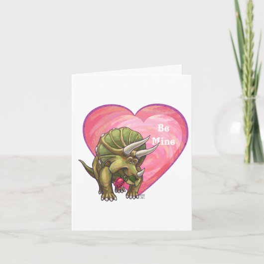 Triceratops Red Rose Heart Feestdagen Kaart (Voorkant)