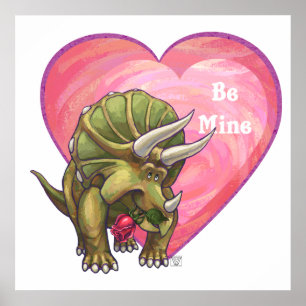 Triceratops Red Rose Heart Poster