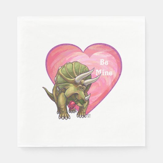 Triceratops Red Rose Heart Servetten (Voorkant)