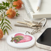 Triceratops Red Rose Heart Sleutelhanger (Voorkant Rechts)