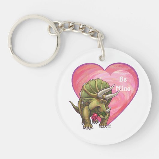 Triceratops Red Rose Heart Sleutelhanger (Voorkant)