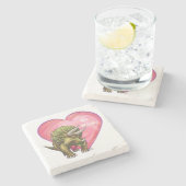 Triceratops Red Rose Heart Stenen Onderzetter (Zijkant)