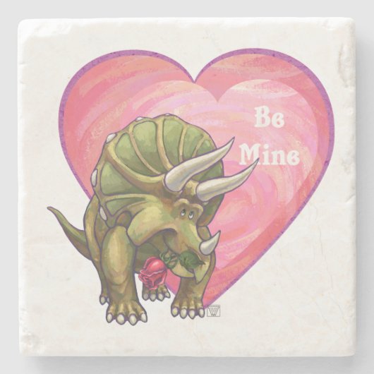 Triceratops Red Rose Heart Stenen Onderzetter (Voorkant)