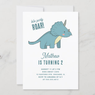 Triceratops verjaardag. Blue Dinosaur Kinder Parti Kaart