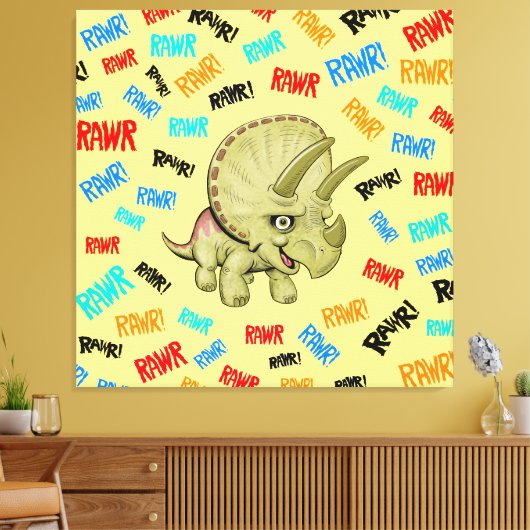 Triceratops zegt "Rawr!" Acryldruk Canvas Afdruk (Insitu (Woonkamer))