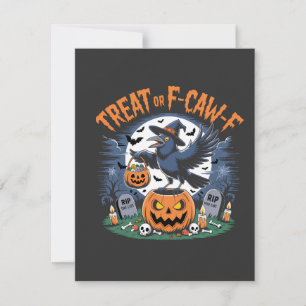 Trick for F-Caw-f Funny Crow Halloween Spooky Bedankkaart