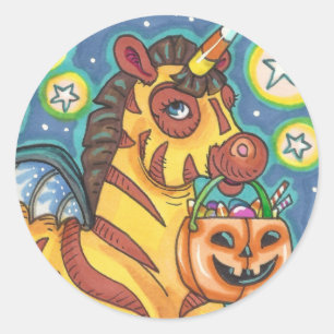 TRICK- OF BEHANDELINGSBBT-ZEBRA, KUSTHALLOEEN RONDE STICKER