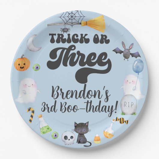 Trick of drie Halloween jongen verjaardagspapier b Papieren Bordje (Voorkant)