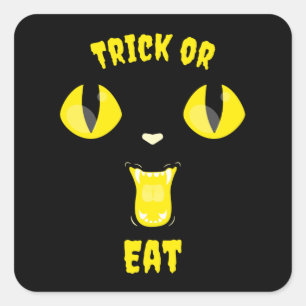 Trick of Eat Funny Halloween Hungry Cat Vierkante Sticker