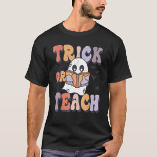 Trick of Teach Groovy Floral Ghost Retro leraar H T-shirt