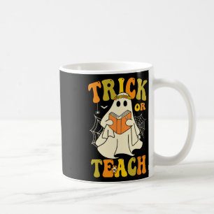 Trick of Teach Groovy Halloween Retro Floral Ghost Koffiemok